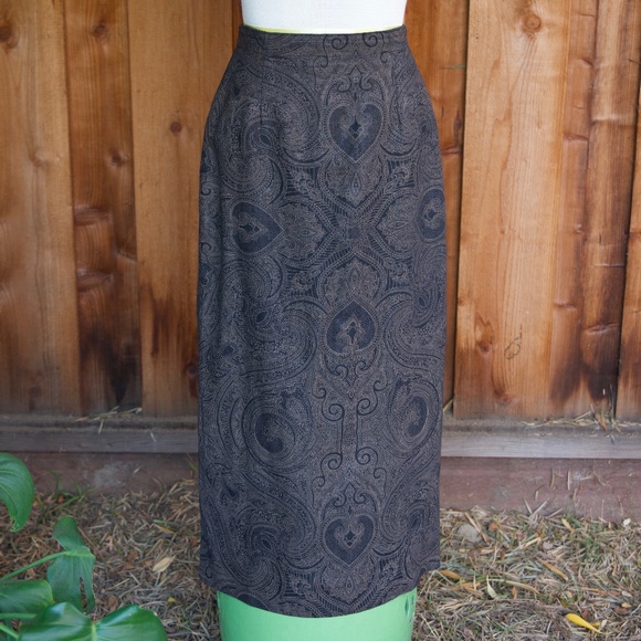 Ralph Lauren Linen Brown & Black Fall Paisley Print Maxi Skirt Woman's M - Picture 1 of 14